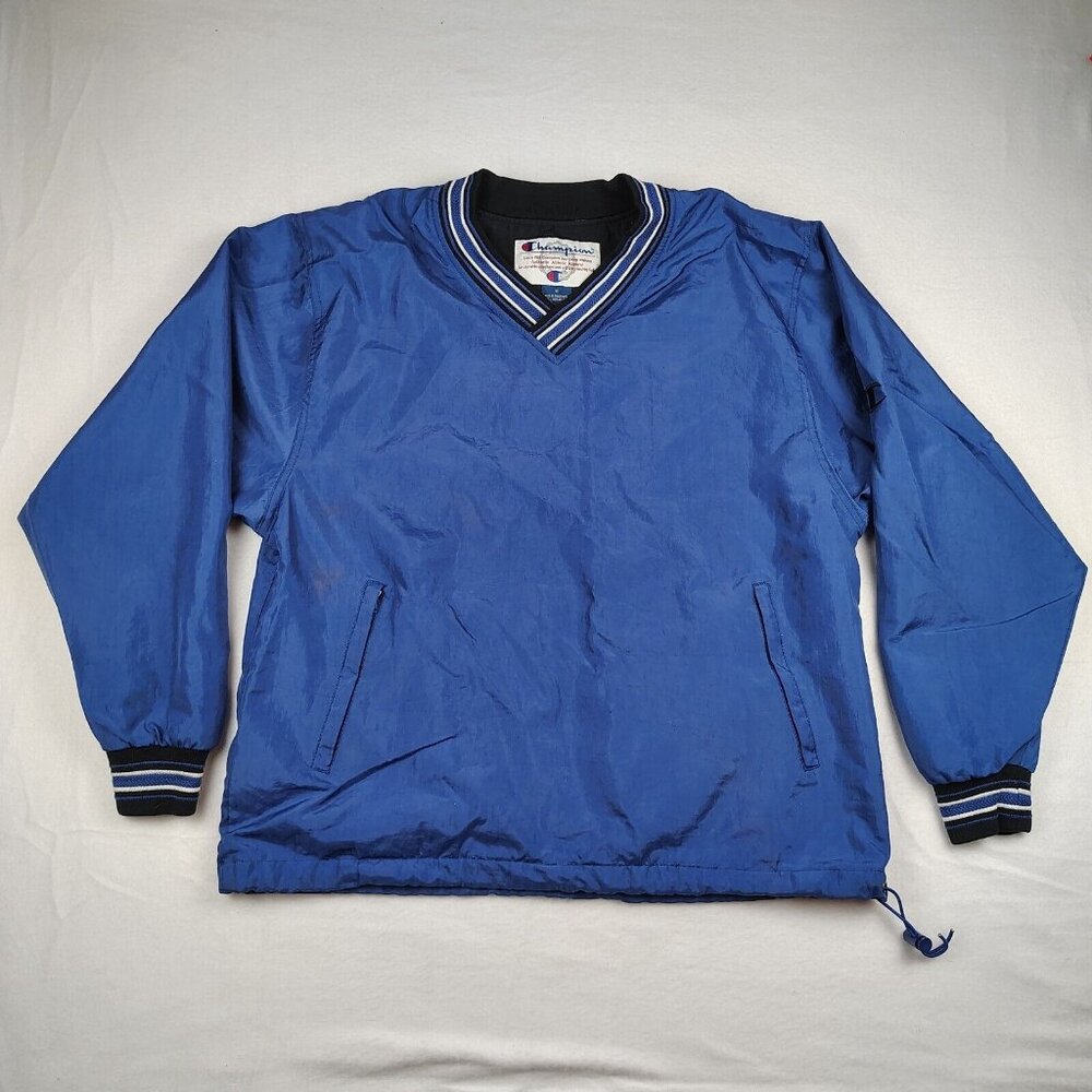 VTG Champion Windbreaker Jacket Pullover Royal Blue Logo Mens M